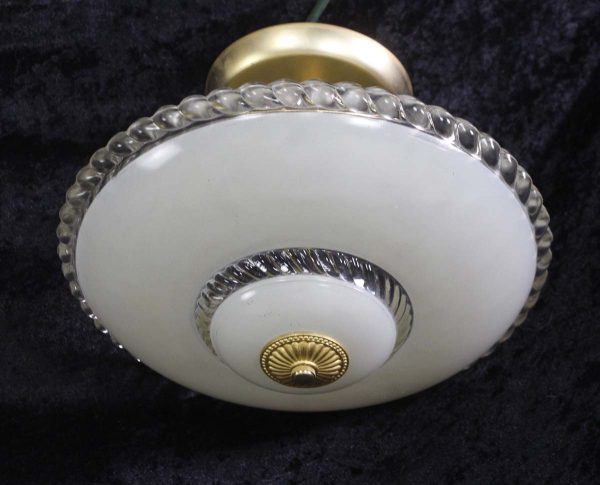 Flush & Semi Flush Mounts - 1940s Off White Glass Brass Fitter Flush Mount Light