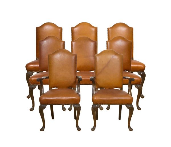 Kitchen & Dining - Set of 8 Queen Anne Style High Back Leather Dining Chairs