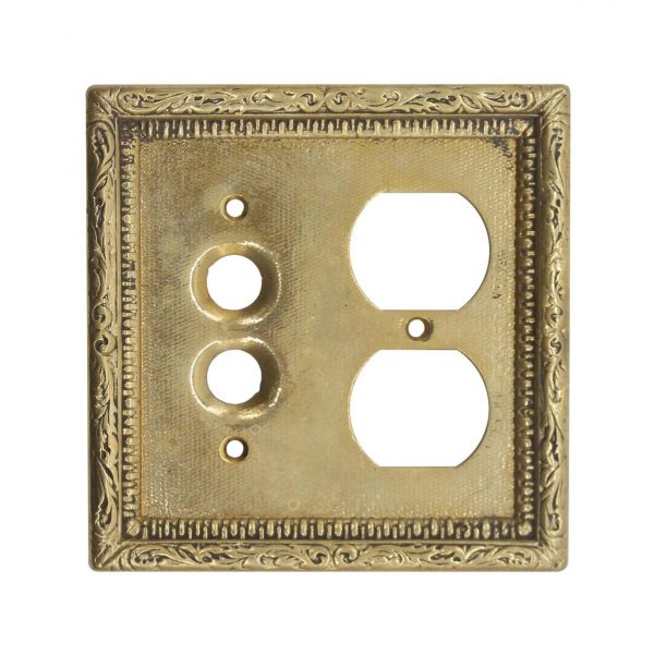 Lighting & Electrical Hardware - Ornate Brass 2 Gang Outlet & Push Button Switch Cover