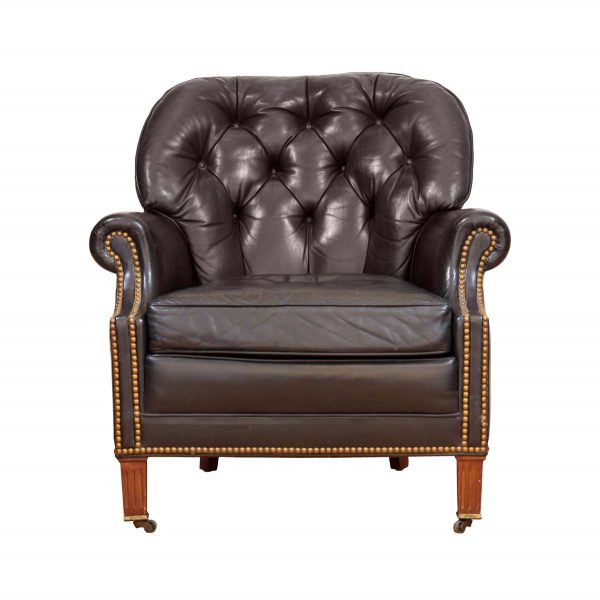 Living Room - Vintage Hancock & Moore Studded Black Leather Armchair