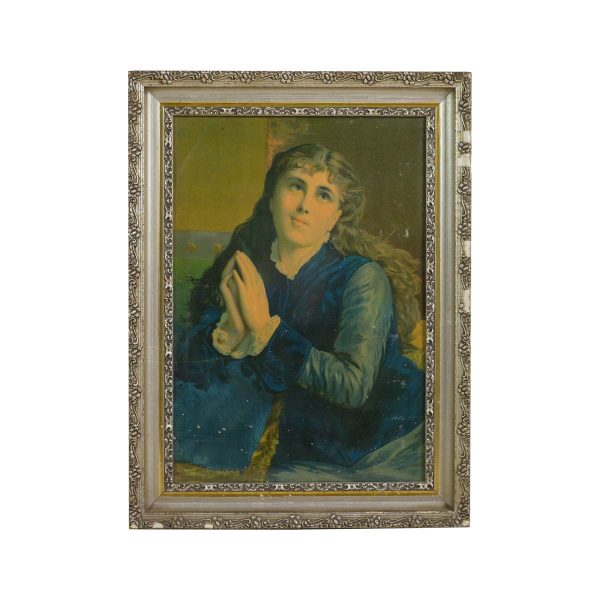 Prints - Vintage Young Woman in Prayer Wooden Frame Portrait