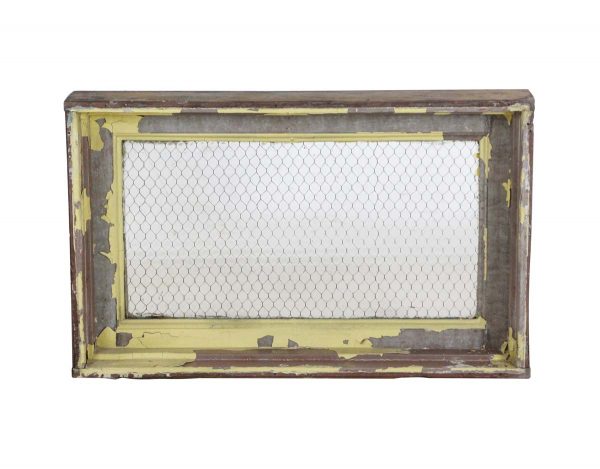 Reclaimed Windows - Reclaimed Chicken Wire Glass Wood Frame Transom Window 34 x 20.75