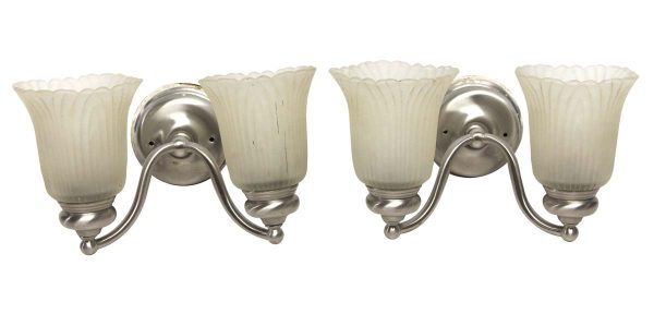 Sconces & Wall Lighting - Pair of Brushed Nickel Glass Shades Wall Sconces