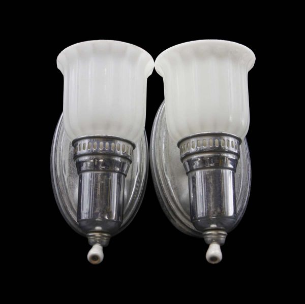 Sconces & Wall Lighting - Pair of Traditional Chrome Glass Shaded Oval Wall Sconces