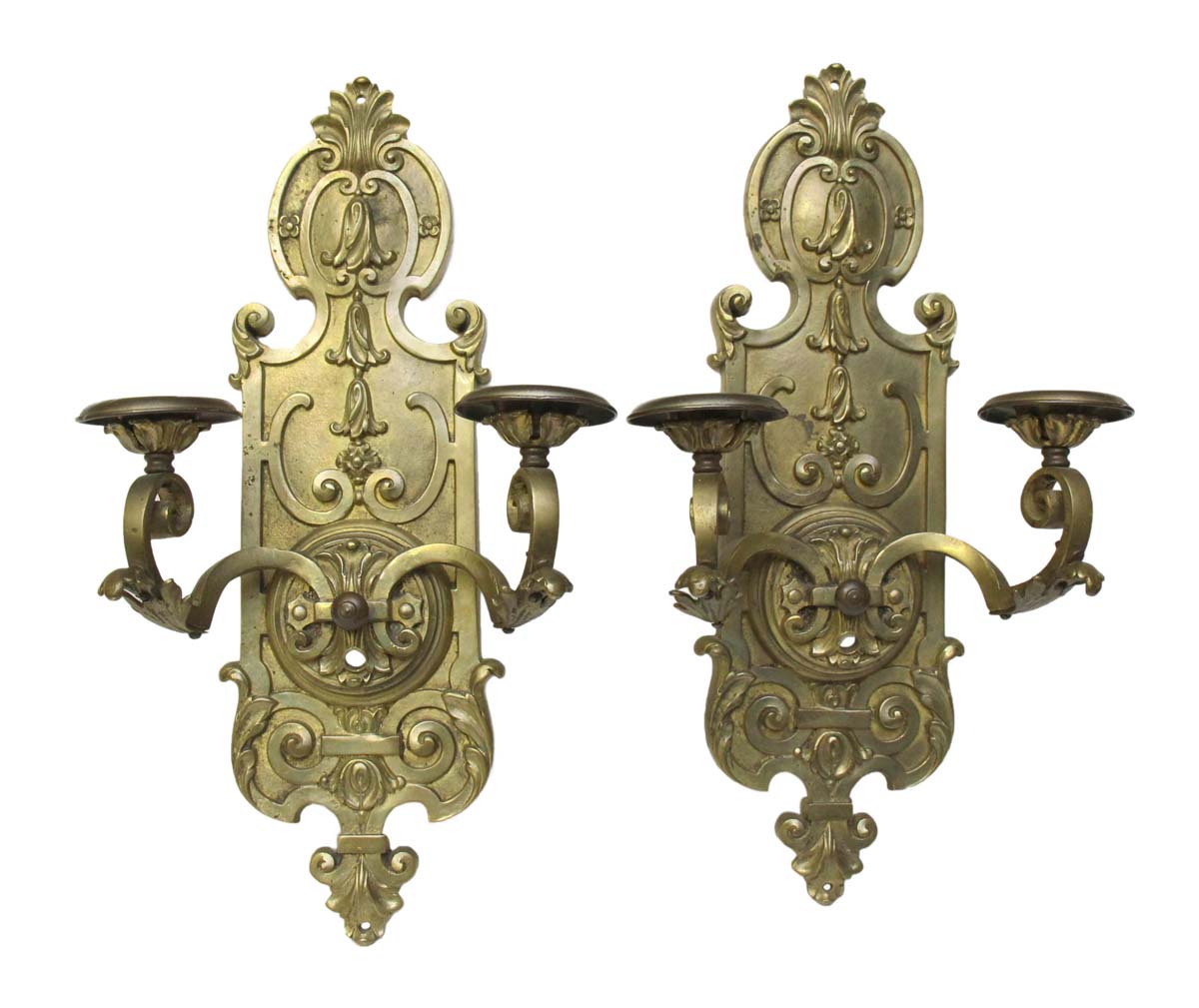 Pair of Victorian Cast Bronze Candle Wall Sconces