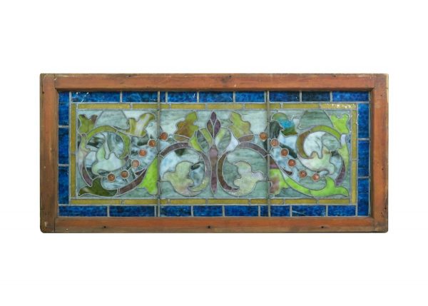 Stained Glass - Antique Leaves & Grapes Stained Glass Transom Window 39 x 18