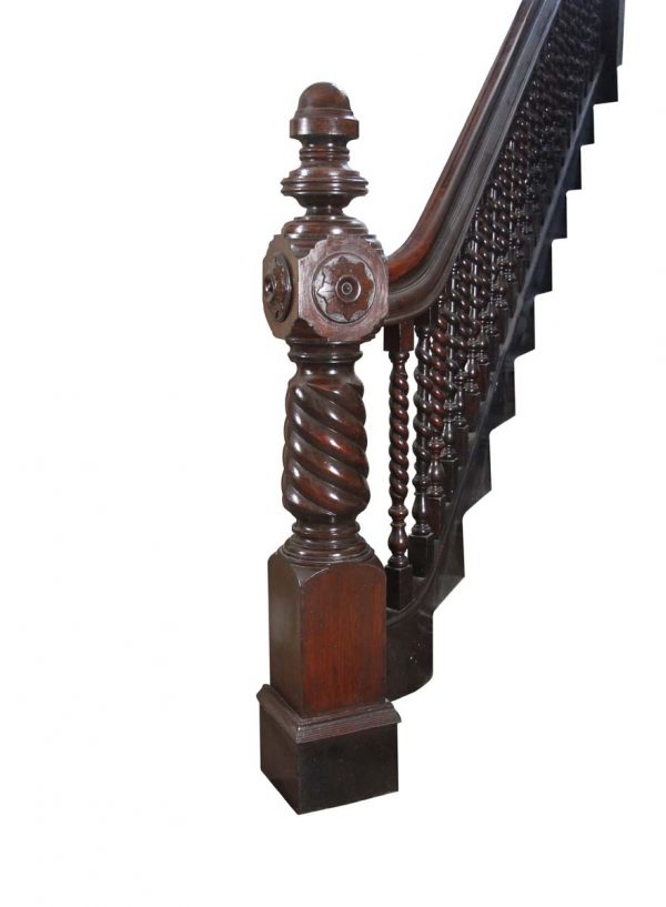 Staircase Elements - 1890s Carved Cherry Serpentine Staircase with Newel Post