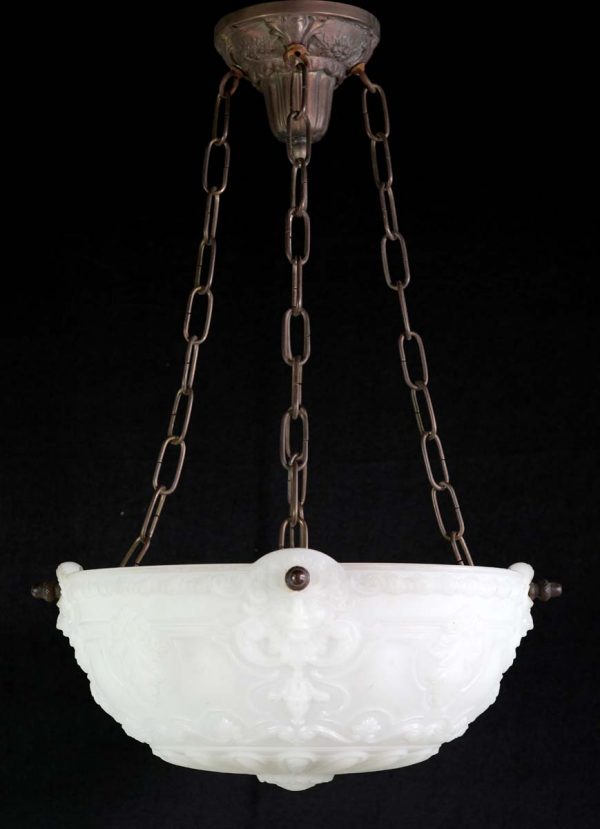Up Lights - 1900s Highly Detailed Figural Milk Glass Dish Light with Acorn Hardware