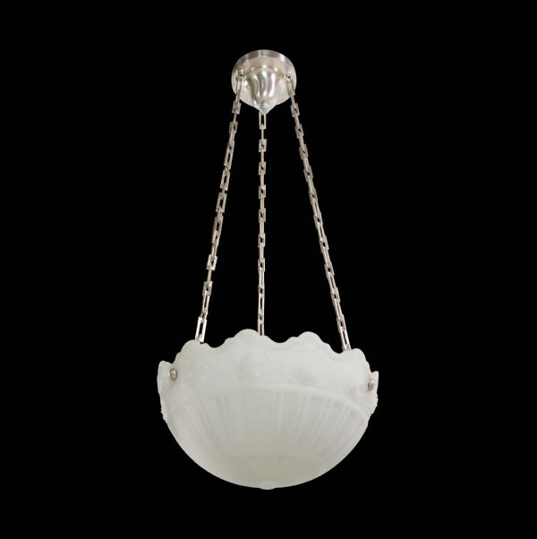 Up Lights - Antique 1900s Cast Glass Silver Chain Dish Pendant Light