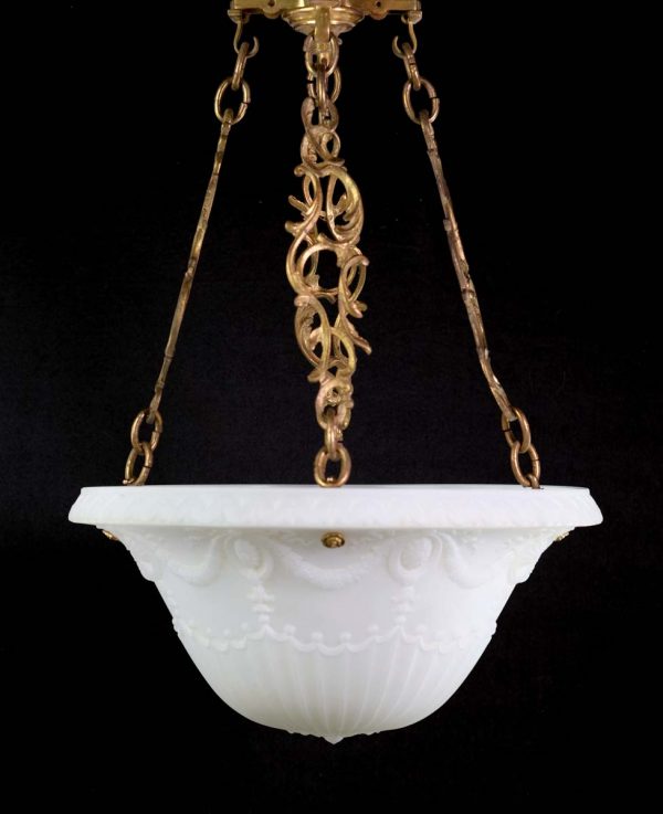 Up Lights - Antique Fluted Cast Glass Garland Brass Chain Dish Light