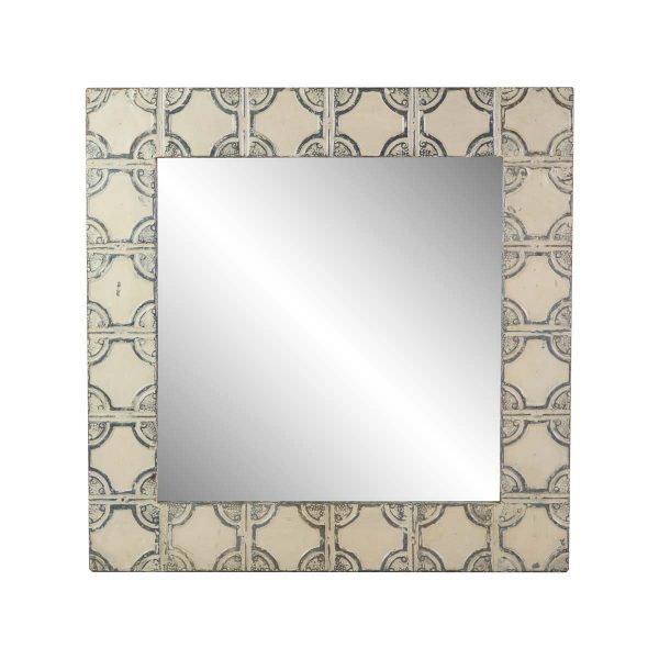 Antique Tin Mirrors - Handmade Square Beige Antique Tin Panel Mirror