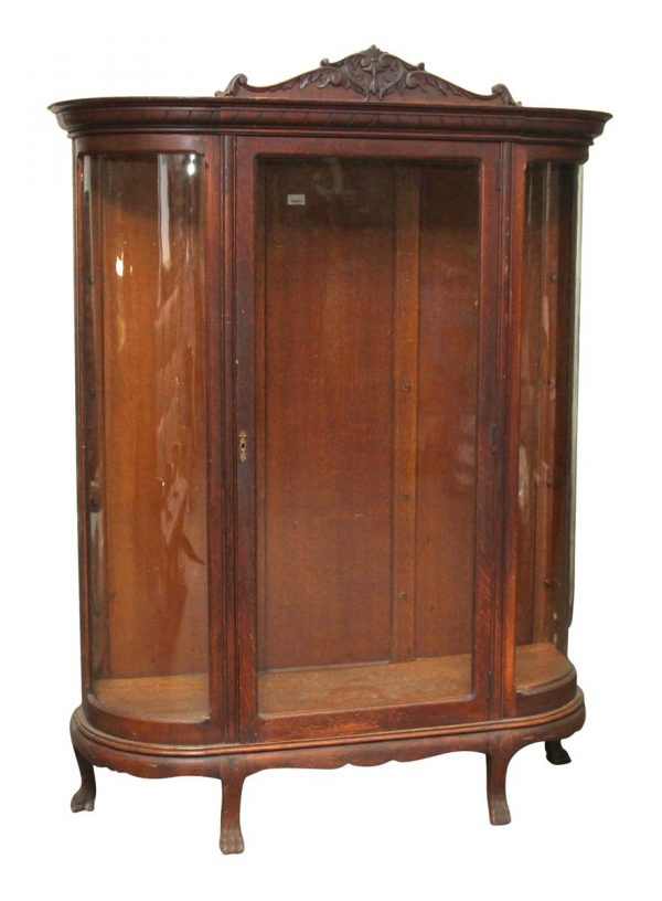 Armoires & Vitrines - Antique Victorian Curved Glass Front Wood Vitrine