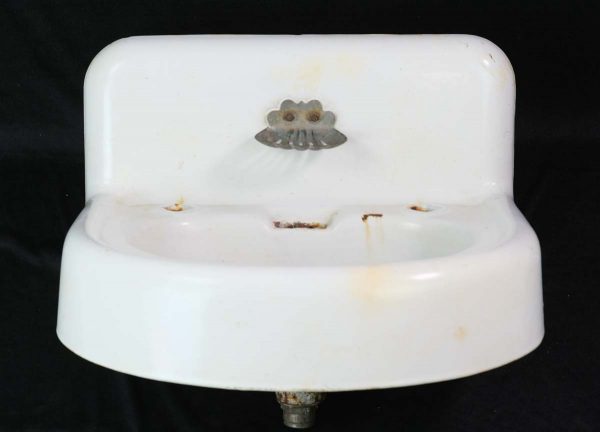 Bathroom - 1910s Wall Mount White Cast Iron Sink with Shell Soap Holder