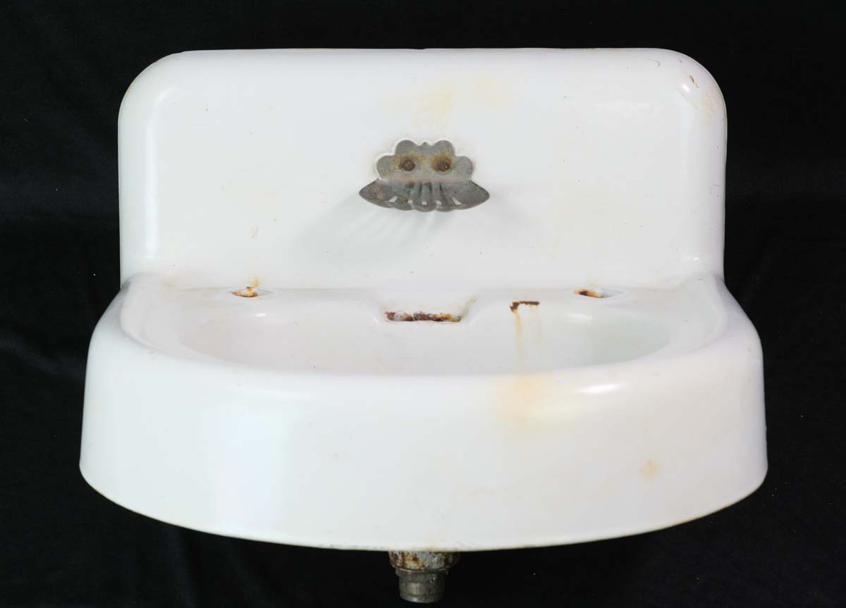 1910s Wall Mount White Cast Iron Sink with Shell Soap Holder