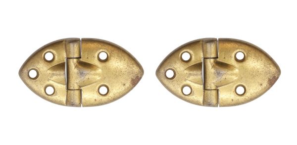 Cabinet & Furniture Hinges - Pair of Brass Plated Vintage Surface Cabinet Hinges