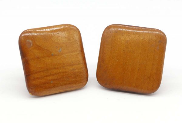 Cabinet & Furniture Knobs - Pair of Mid Century 2 in. Square Wood Cabinet Drawer Knobs