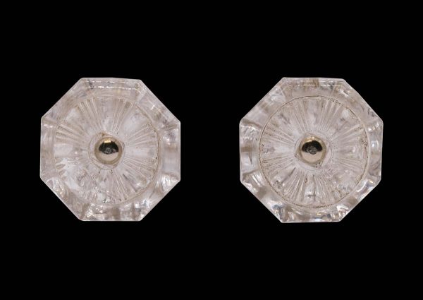 Cabinet & Furniture Knobs - Pair of Octagon 1.75 in. Cast Glass Fluted Drawer Cabinet Knobs