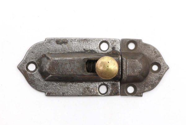 Cabinet & Furniture Latches - Antique 3.125 in. Cast Iron Cabinet Latch with Brass Knob
