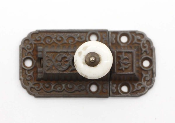 Cabinet & Furniture Latches - Victorian 3 in. Cast Iron Cabinet Latch with Porcelain Knob