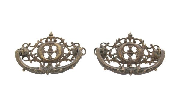 Cabinet & Furniture Pulls - Pair of Brass Victorian Cut Out 4 in. Bail Pulls