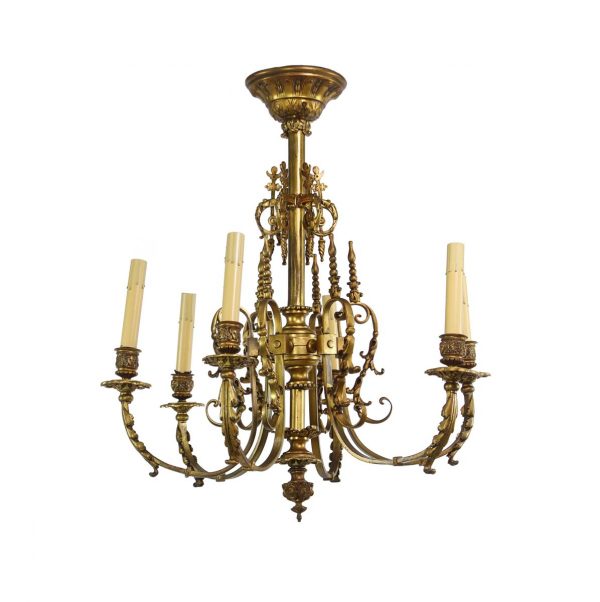 Chandeliers - 19th Century French Gilded Bronze 6 Arm Chandelier
