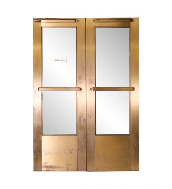 Commercial Doors - 1940s Art Deco Bronze & Glass Entry Double Doors 82.5 x 57