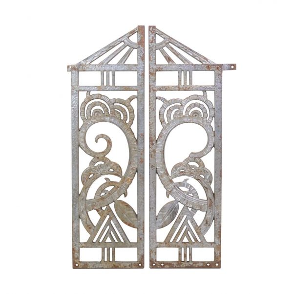 Decorative Metal - 1940s Silver NYC Theater Art Deco Cast Iron Gate Panels