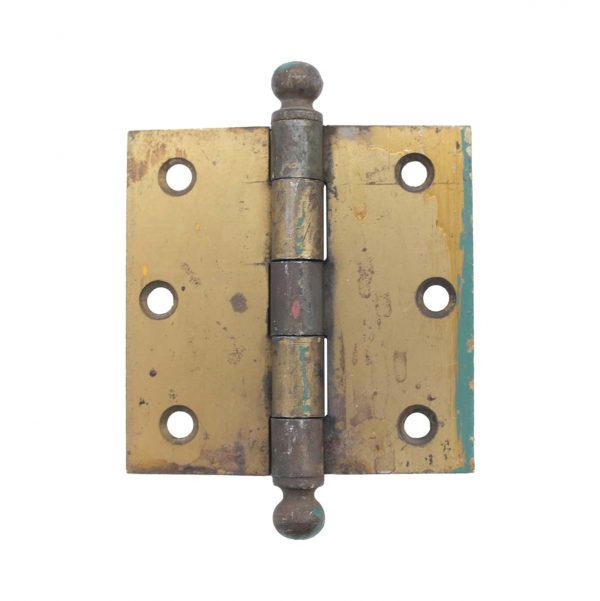 Door Hinges - Vintage Brass Plated 3.5 x 3.5 Steel Ball Tip Butt Door Hinge