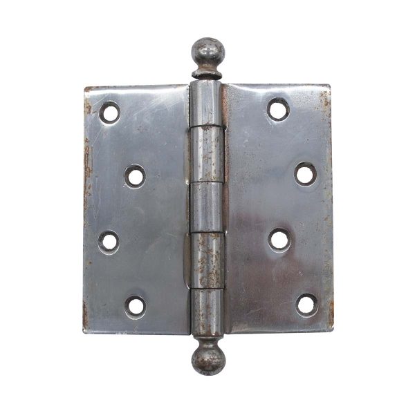 Door Hinges - Vintage Nickel Plated 4.5 x 4.5 Steel Ball Tip Butt Door Hinge
