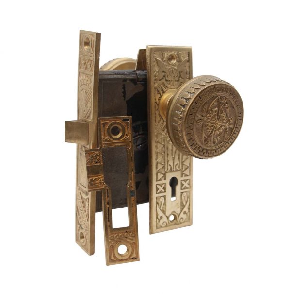 Door Knob Sets - Antique Complete Branford Brass Vernacular Door Set