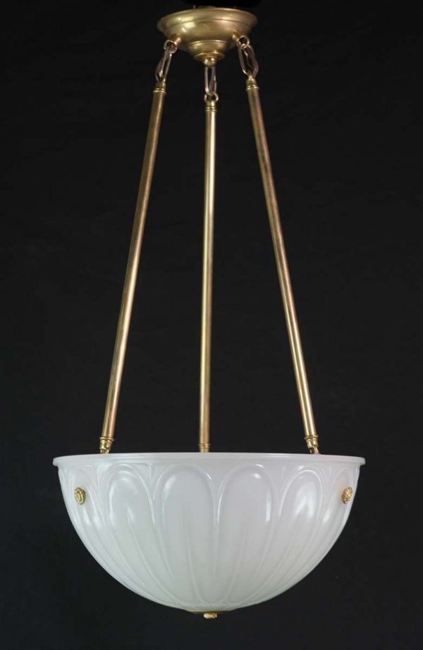 Down Lights - 1920s Cast Milk Glass Dish Brass Pole Pendant Light