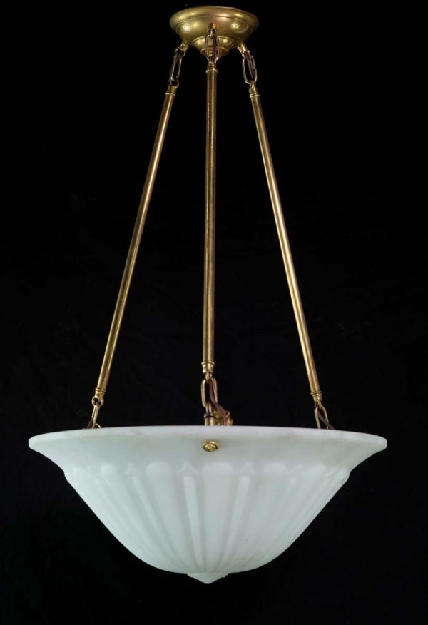 Down Lights - 1930s Cast Glass Opaque Dish Brass Pendant Light