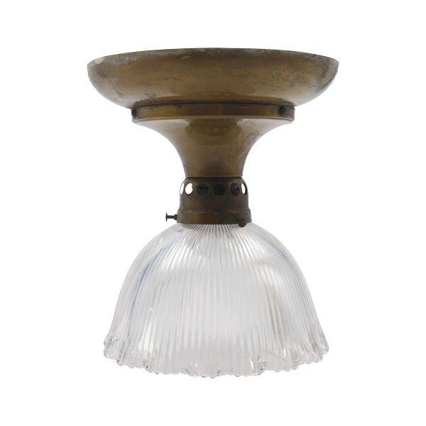 Flush & Semi Flush Mounts - 1910s Brass & Holophane Glass Flush Mount Light