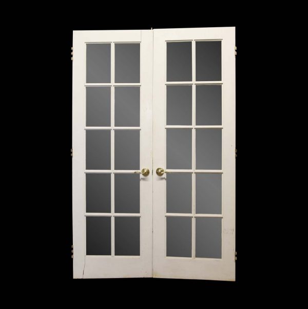 French Doors - Vintage 10 Lite White Wood French Double Doors 82 x 53.625