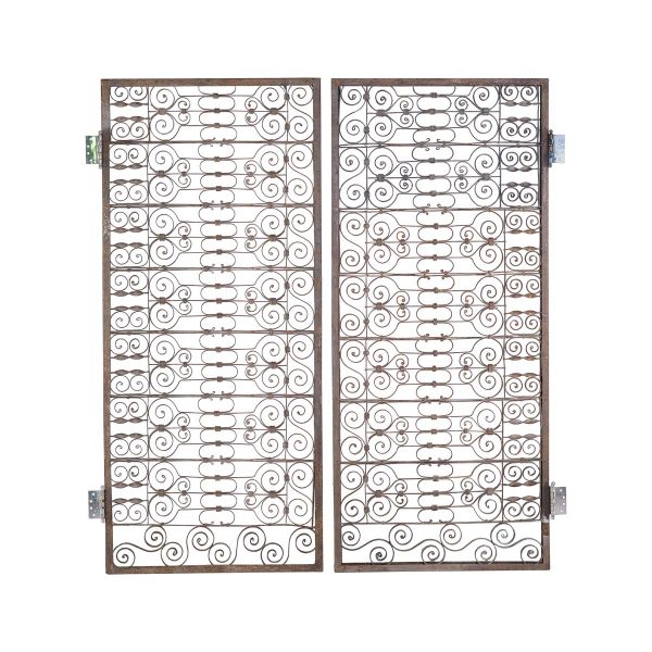 Gates - Pair of Wrought Iron Curls Gate Doors 70.25 x 62