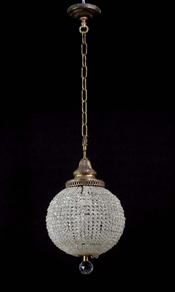 Globes - 1920s Crystal Bead Brass Chain Spherical Pendant Light