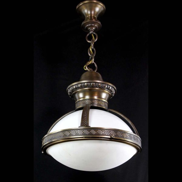 Globes - Solid Bronze & Cast Milk Glass Replica of Cleveland Bank Pendant Light