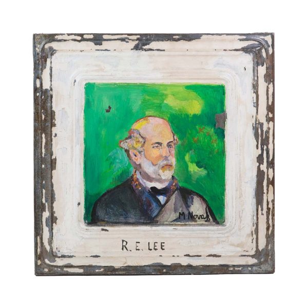 Hand Painted Panels - Mladen Novak Acrylic Portrait of R.E. Lee Antique Tin Panel
