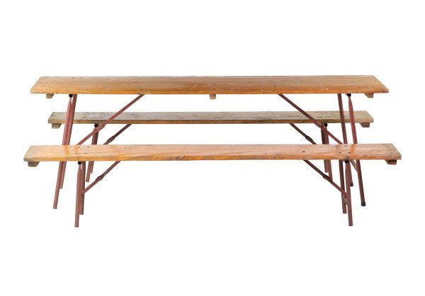 Patio Furniture - Vintage Folding Pine Picnic Table with 2 Benches