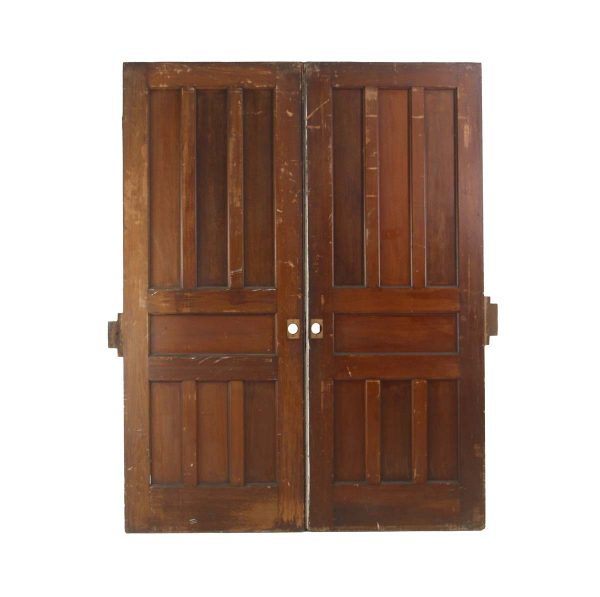 Pocket Doors - Antique 7 Pane Pine Pocket Double Doors 83.875 x 64