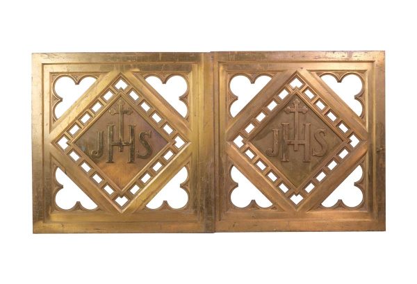 Religious Antiques - Pair of Solid Bronze Monogrammed Ecclesiastical Altar Gates
