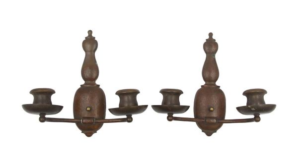 Sconces & Wall Lighting - 1910s Pair of 2 Arm Hammered Bronze Arts & Crafts Wall Sconces
