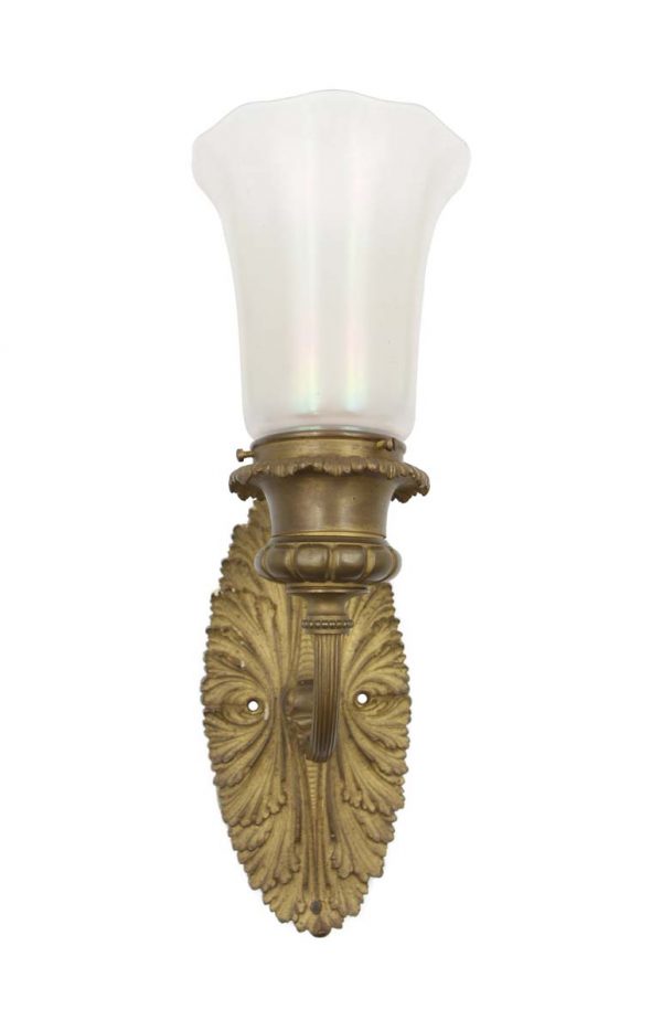 Sconces & Wall Lighting - French Cast Bronze Rococo Opalescent Glass Shade Wall Sconce