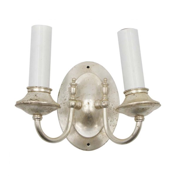 Sconces & Wall Lighting - Vintage Double Arm Silver Over Brass Federal Wall Sconce