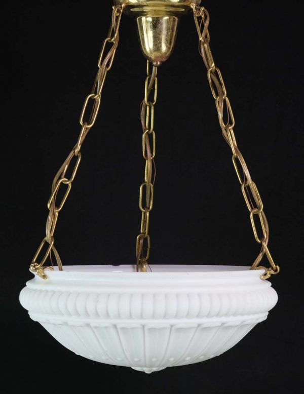 Up Lights - Antique 1910s Molded Fluted Milk Glass Dish Pendant Light