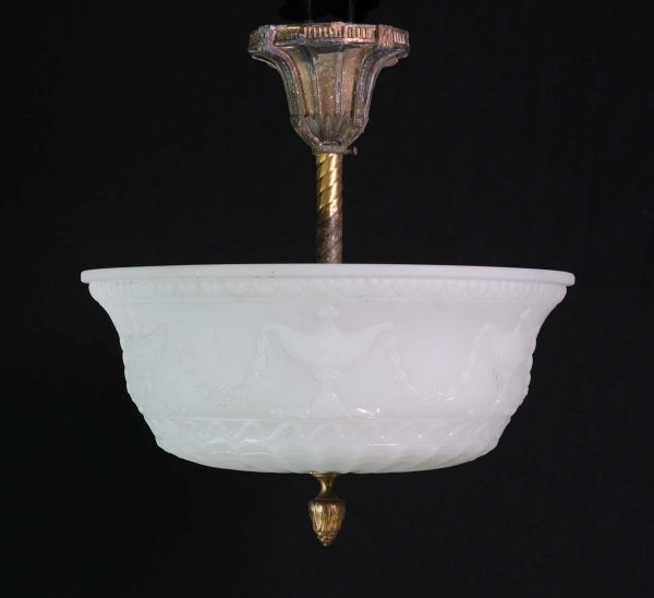 Up Lights - Antique Cast Milk Glass Dish Urn & Swag Semi Flush Pendant Light
