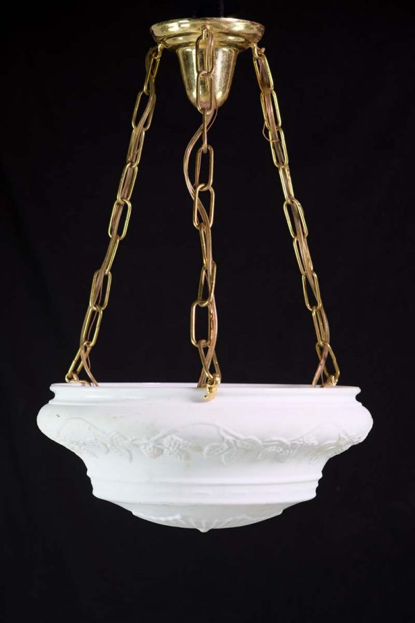 Up Lights - Antique Grapevine Milk Glass Dish Brass Chain Light