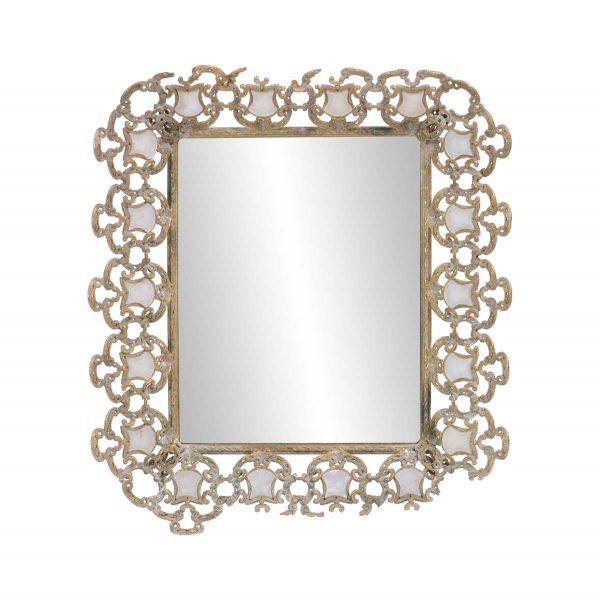 Antique Mirrors - Ornate 14.25 in. Polished Brass with Mother of Pearl Inlay Vanity Mirror