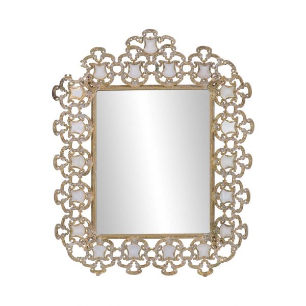 Antique Mirrors - Ornate 16 in. Mother of Pearl Inlay Brass Vanity Mirror
