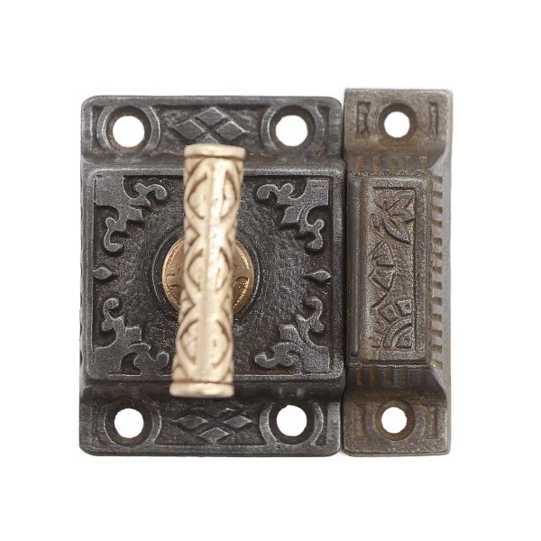 Cabinet & Furniture Latches - Antique Cast Iron Cabinet Latch with Polished Bronze T Handle